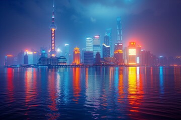 Fototapeta premium shanghai skyline and modern city skyscrapers at night