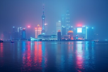 Fototapeta na wymiar shanghai skyline and modern city skyscrapers at night