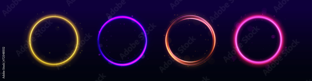 Poster Vector swirl trail effect. Abstract vector fire circles, sparkling swirls and energy light spiral frames.	