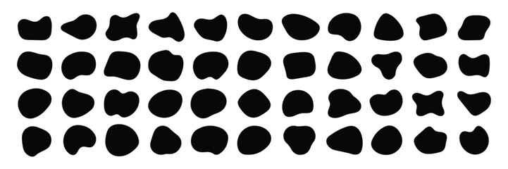 Blob shape organic set. Random black cube drops simple shapes. Collection forms for design and paint liquid black blotch shapes
