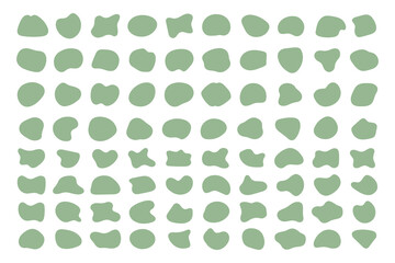 Organic amoeba blob shapes green color with vector illustration isolated on background. Irregular round blot form graphic element graphic flat style design fluid vector illustration set.