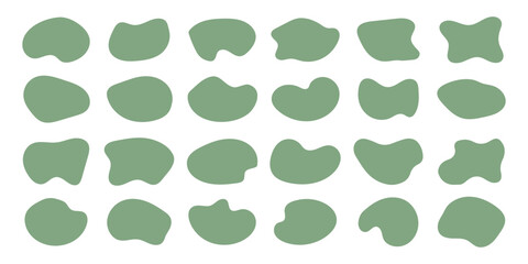 Organic amoeba blob shapes green color with vector illustration isolated on background. Irregular round blot form graphic element graphic flat style design fluid vector illustration set. - obrazy, fototapety, plakaty
