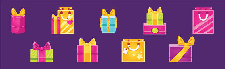 Gift Box and Package as Shopping and Purchase Vector Set
