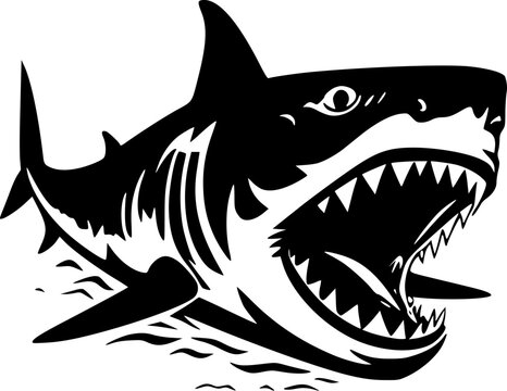 black and white shark with open mouth clip art preview