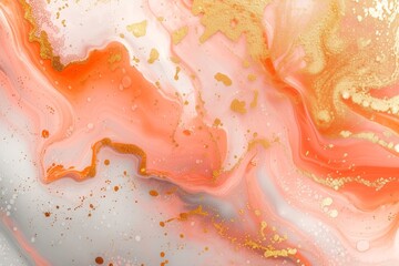 Peach and white marble textures with golden accents and swirls