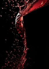Abstract flow of red wine creating a textured pattern on a dark backdrop