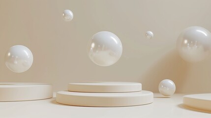 Floating spheres 3d rendering empty space for product show    