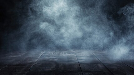 Fog In Darkness - Smoke And Mist On Wooden Table - Abstract And Defocused Halloween Backdrop   