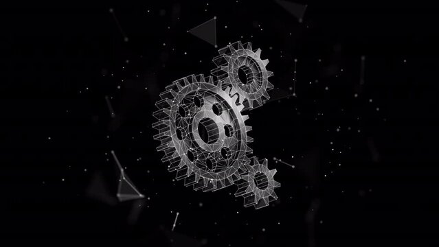 Abstract Animated Low Poly Illustration of Gears Spinning Together. Symbol of Corporate Collaboration, Partnership and Teamwork 4K Looped Motion Graphic on Transparent Background.
