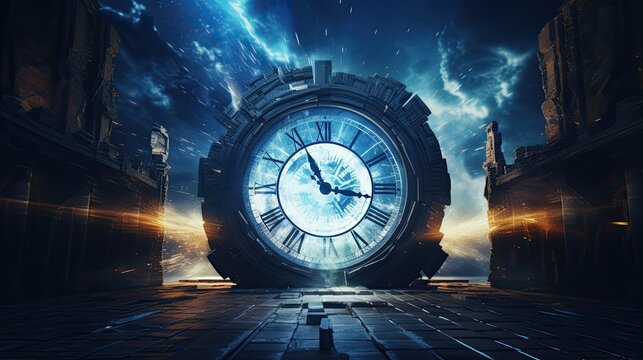 Time travel portal opening in an fantasy ancient city,