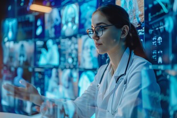 A female healthcare professional presenting innovative medical technologies, showcasing the evolving role of women in advancing healthcare