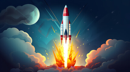 illustration of rocket shooting upwards with a puff of smoke