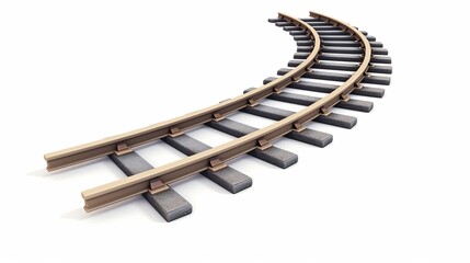 Vector illustration of curved railroad isolated on white background. Straight and curved railway train track icon set. Perspective view railroad train pathes. - obrazy, fototapety, plakaty
