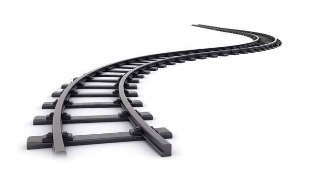 Vector illustration of curved railroad isolated on white background. Straight and curved railway train track icon set. Perspective view railroad train pathes.