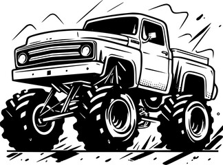 Monster Truck   Black and White Vector illustration © CreativeOasis