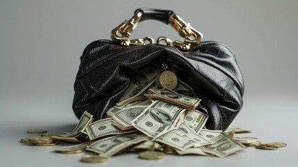 Studio shot of purse filled with money   