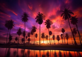 Fototapeta na wymiar A row of tall slender palm trees