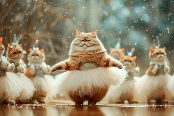Cats in tutus dance ballet to celebrate World Cat Day - obrazy, fototapety, plakaty