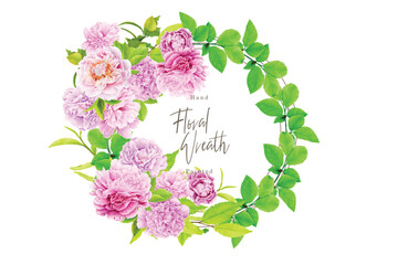 watercolor ornament floral and leaves wreath design