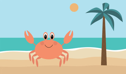 Сrab on the summer beach. Vector illustration.