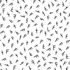Black and white letter F seamless pattern, simple hand drawn letters.