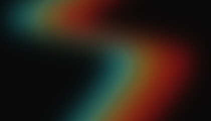 Abstract noisy minimalistic background. Grainy gradient header design concept. Flowing red, yellow and blue lights in the dark.