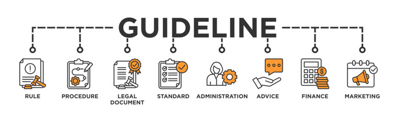 Guideline banner web icon vector illustration concept with icon of rule, procedure, legal document, standard, administration, advice, finance, marketing