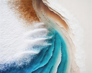 Abstract watercolor blue ocean and sand beach for textures. Fresh, cheerful and relaxing summer concept. Positive and healthy tones to background or wallpaper. - 725491752