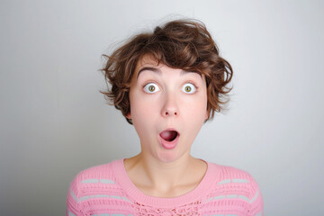 girl grimacing. WTF! Head shot portrait of shocked frustrated woman. portrait of young woman grimacing. Young brunette woman standing over white background puffing cheeks with funny face. mouth inflat