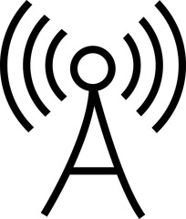 Antenna line icon. Radio antenna black linear vector isolated on transparent background. Radio tower. Communication towers outline symbol. Transmitter receiver wireless signal. Easily editable