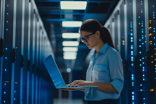 Data Center Engineer Using Laptop Computer
