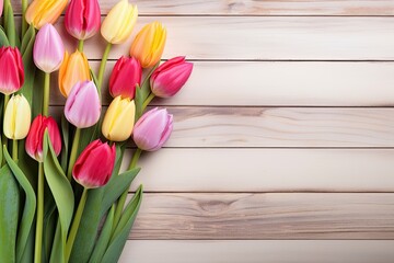 Border adorned with fresh spring tulips, for additional content. A beautiful frame of spring flowers,