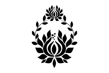 Indian Rangoli design concept of lotus floral art with leaves and spirals isolated on white background - vector illustration