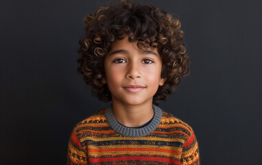 Young Boy With Curly Hair Wearing a Sweater