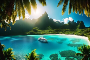 An Impressive Breathtaking Beauty of Bora-bora in The French Polynesia (JPG 300Dpi 10800x7200) - obrazy, fototapety, plakaty