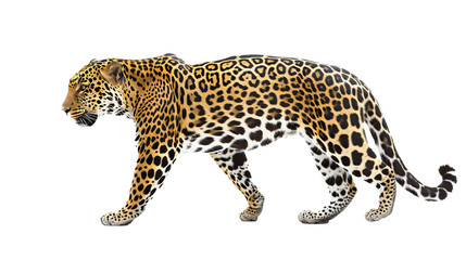 Majestic Leopard Striding Across a White Background