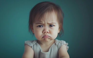 Little Girl Sitting in Front of Green Wall