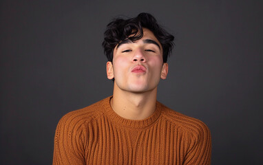 Multiracial Man With Closed Eyes Wearing Brown Sweater