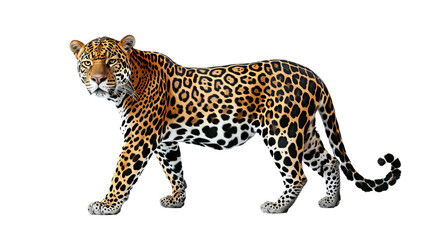 Majestic Leopard Standing on White Background