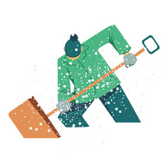 a man cleans the snow. a man with a shovel. vector illustration