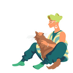 a girl with a cat. a woman is sitting with a cat in her arms. vector illustration
