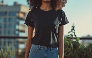 Multiracial Woman Wearing Black Shirt and Jeans