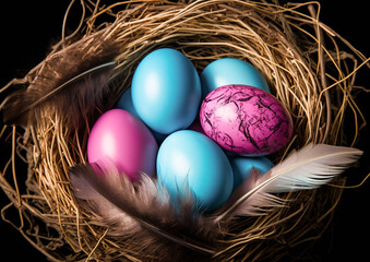 Obraz premium Easter eggs in the nest. AI generated