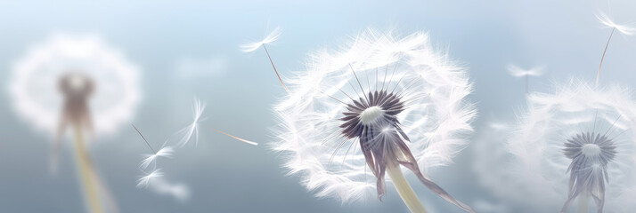 white dandelion on a white background,The simplicity and purity of the ethereal and tranquil essence of this charming botanical condolence, grieving card, loss, funerals, support - obrazy, fototapety, plakaty