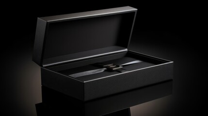 Open sleek black gift box for high-end fashion accessory packaging