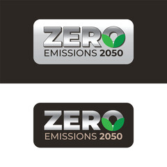 Zero emissions 2050, sticker, logo, net zero carbon footprint, no atmosphere pollution, co2 neutral, Eco friendly, latest vector design, badge, illustration.