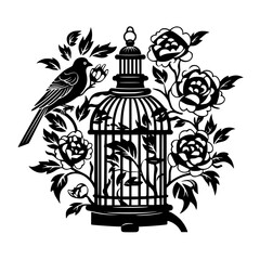 Naklejka premium Bird Cage, cage svg, cage png, T shirt, clipart, png, svg, eps, jpg, vector, flower, floral, pattern, nature, illustration, leaf, vintage, art, plant, drawing, flowers, design, seamless, black, decora