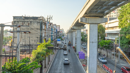 23 December 2023 in Bangkok, Thailand city streets, Thailand roads, the center island is a high...
