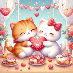 "Two adorable cats express love in a heartwarming image, celebrating Valentine's Day with a charming display of affectionate moments."