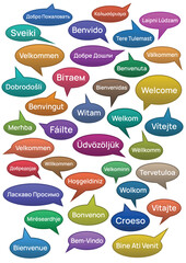 A4 page format vector illustration with the word Welcome in European languages isolated in a white background